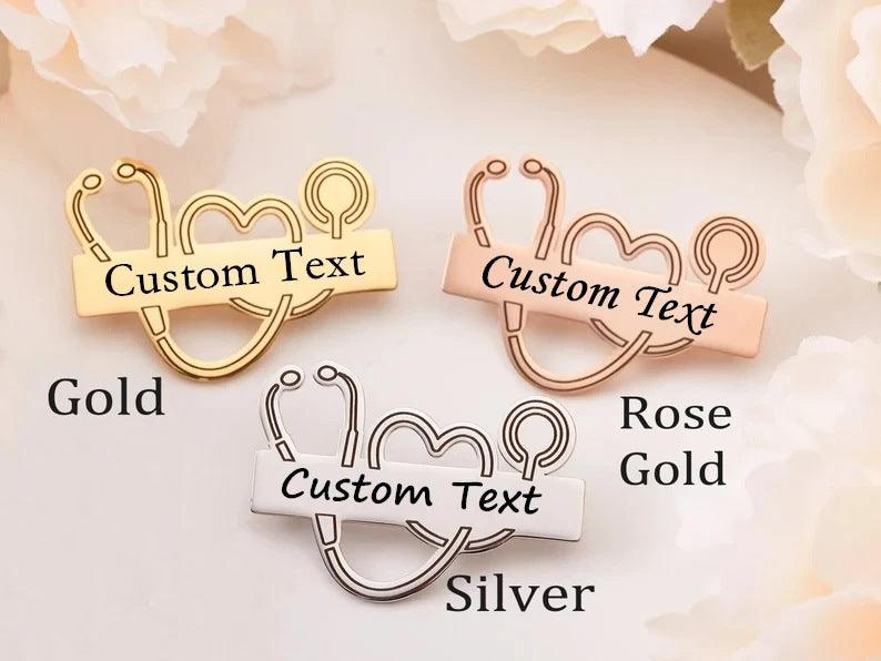 Personalised Engraved Name Stethoscope Brooch - LOX VAULT