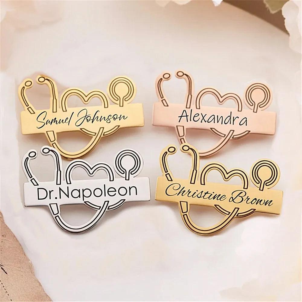 Personalised Engraved Name Stethoscope Brooch - LOX VAULT