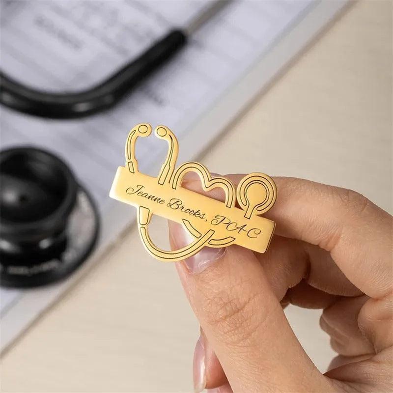 Personalised Engraved Name Stethoscope Brooch - LOX VAULT