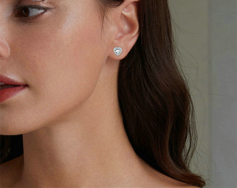 Zircon Stud Heart Earrings