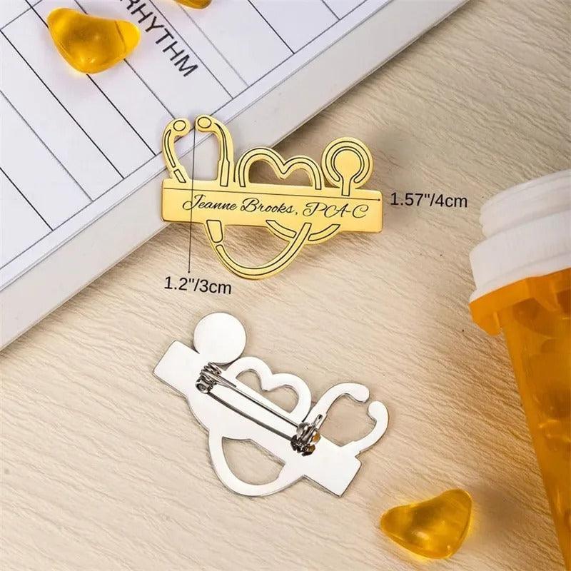 Personalised Engraved Name Stethoscope Brooch - LOX VAULT
