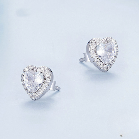 Zircon Stud Heart Earrings