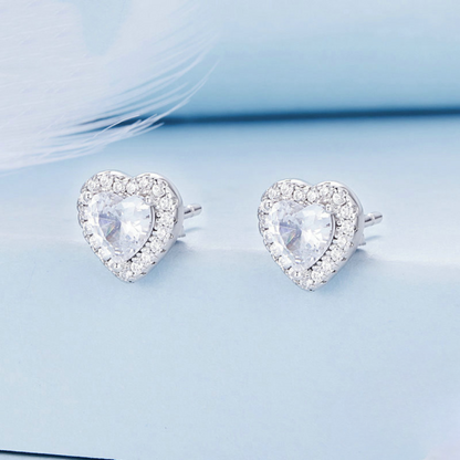 Zircon Stud Heart Earrings