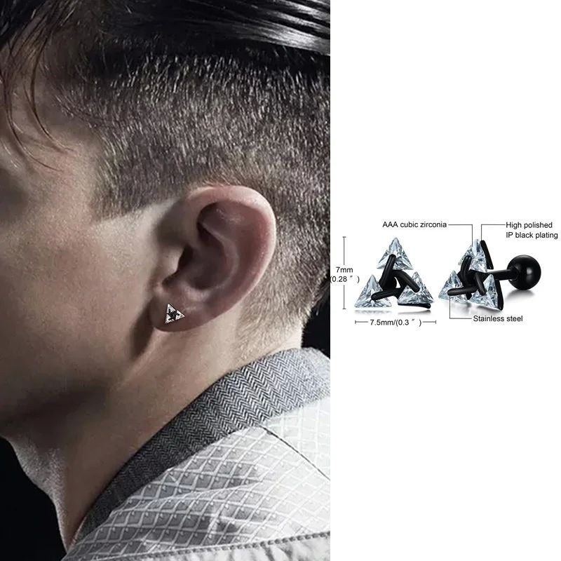 Men's Cubic Zirconia Triangle Earrings