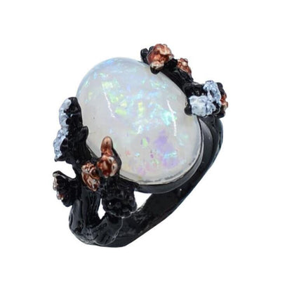 Vintage Flower Opal Black Ring Black - Lox Vault