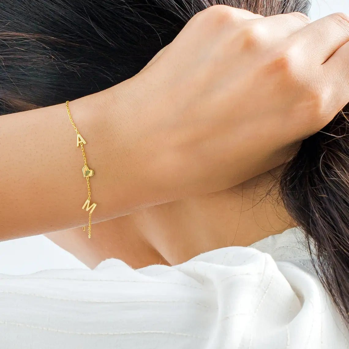 Custom Name Initials Heart Bracelet