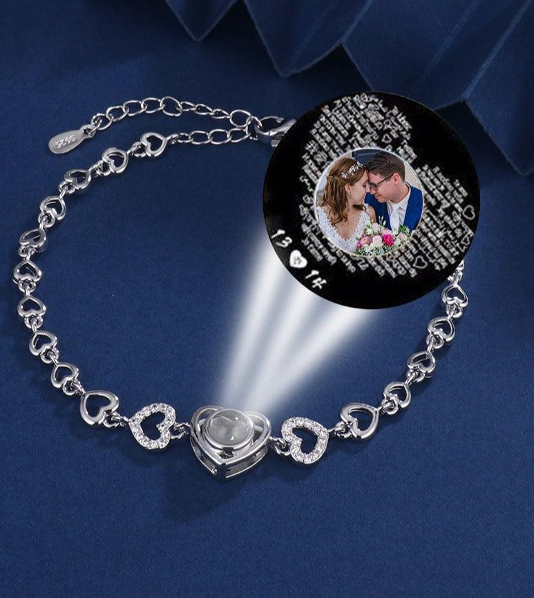Personalised Zircon Heart Photo Projection Bracelet - LOX VAULT