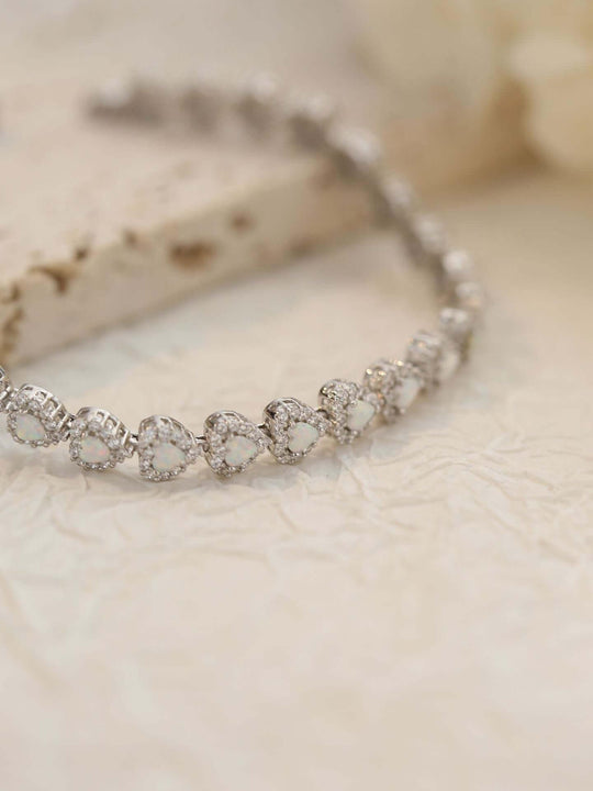 925 Sterling Silver Heart-shaped Opal Bracelet - Lox Vault