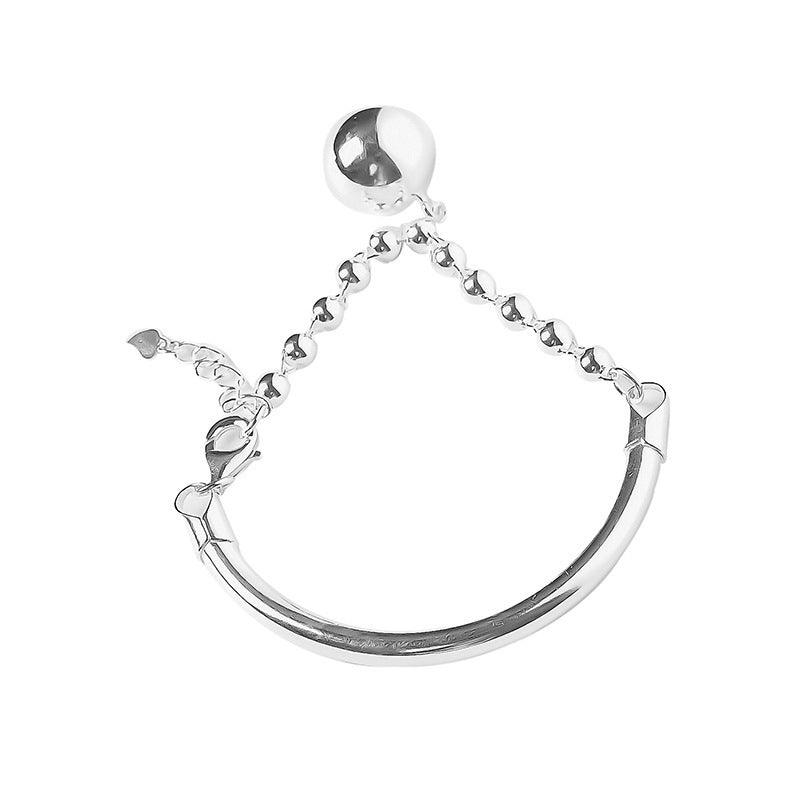 925 Sterling Silver Glossy Round Beads Bracelet Female Opening Bracelet Simple Temperament - Lox Vault