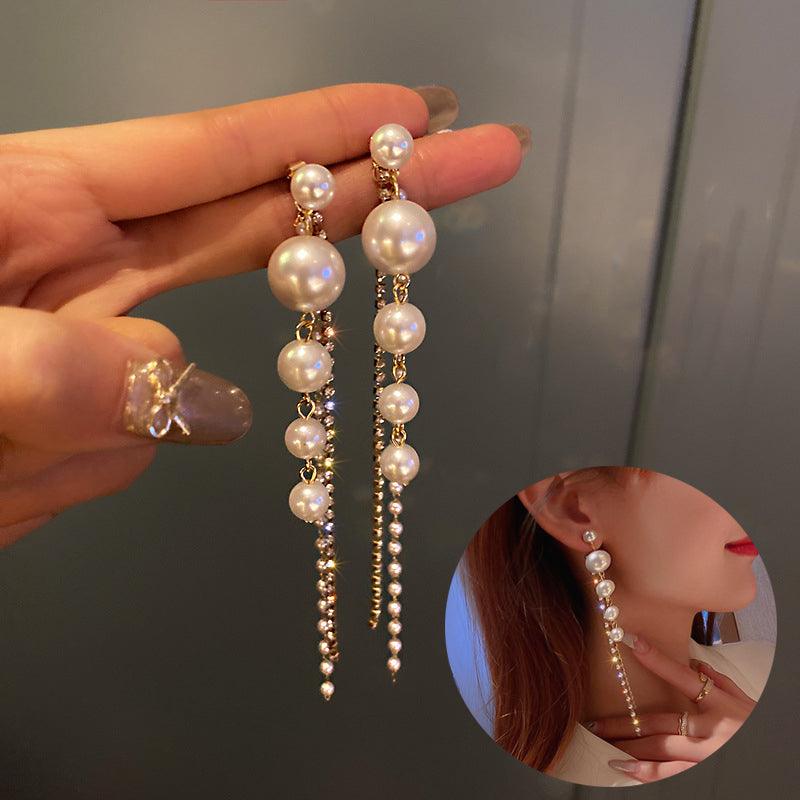 Pearl Tassel Long 925 Earrings - LOX VAULT