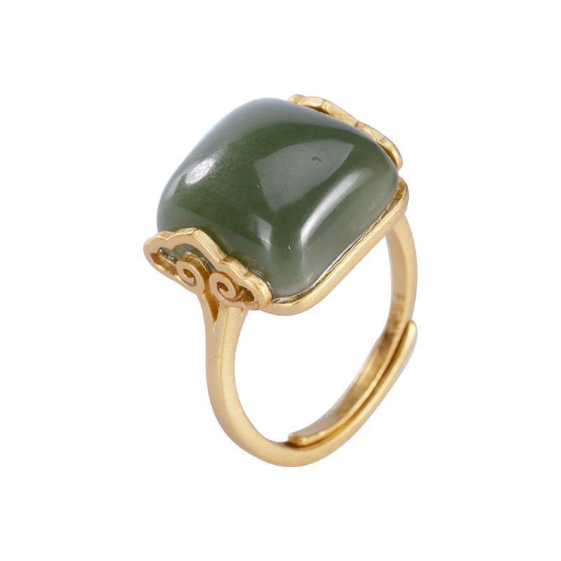 Retro Jade Ring dark green