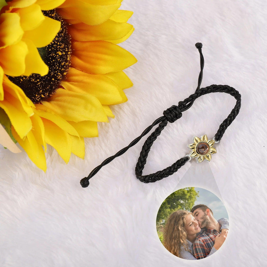 Personalised Photo Projection Bracelet Sunflower Braided Rope - LOX VAULT